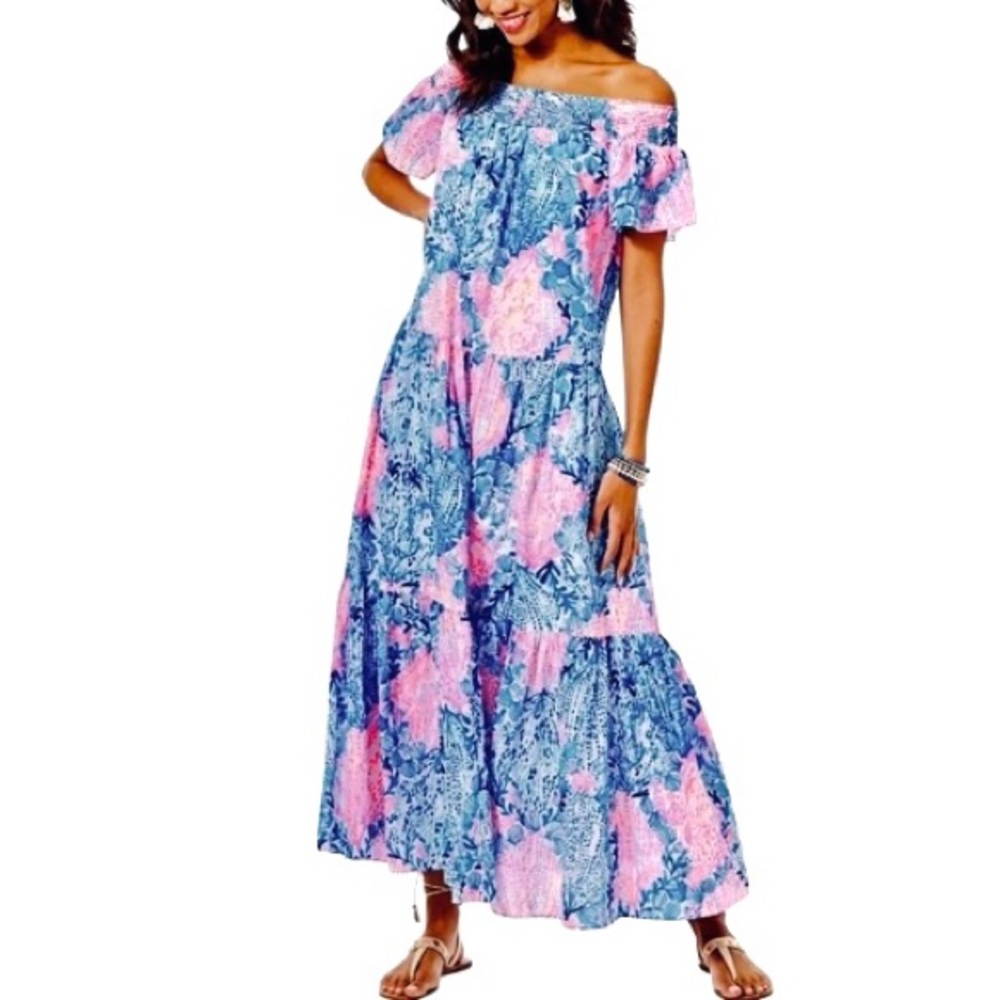 LILLY PULITZER Maxi Dress Lilly Dezi Maxi Sway With Me Off Shoulder NWOT
